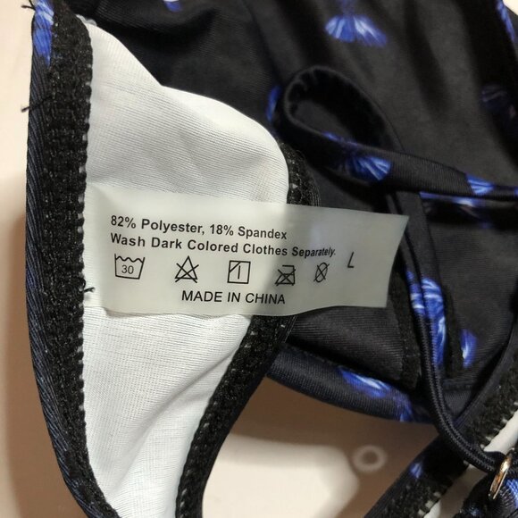 Womens Butterfly Print Bikini Top Underwire Removable Cups Black Blue L - Picture 3 of 3